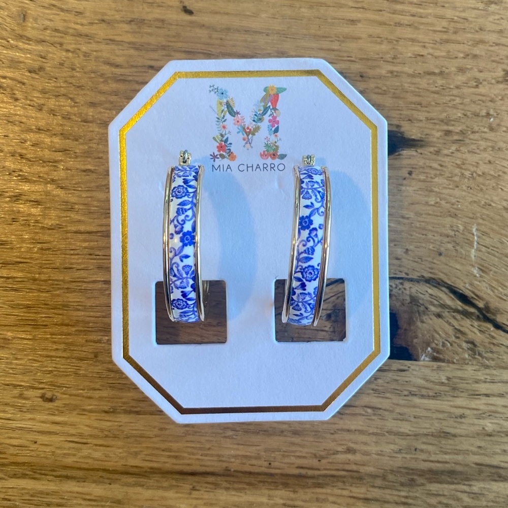Mia Charro Blue‎ and White Hoop Earrings